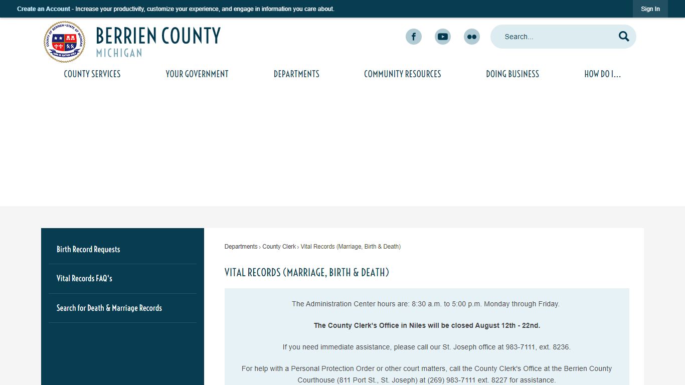 Vital Records (Marriage, Birth & Death) | Berrien County, MI